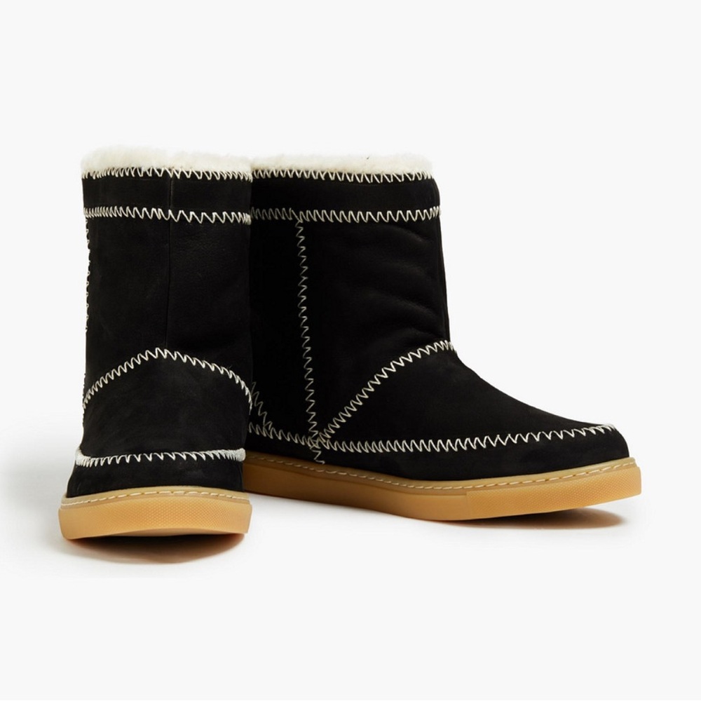 Black Suede Ankle Boots with White Stitching